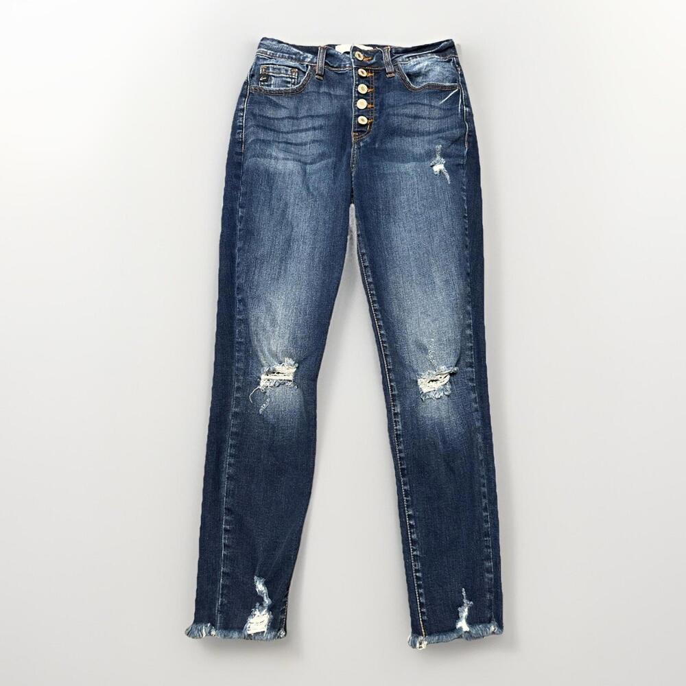 KanCan Woman’s Size 5/26‎ High Rise Button Fly Distressed Dark Wash 26x25